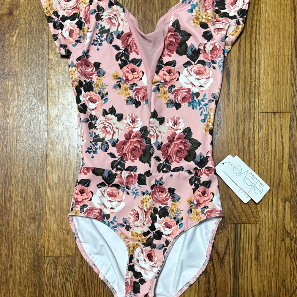 Eleve Floral Leotard in Pink and Cream